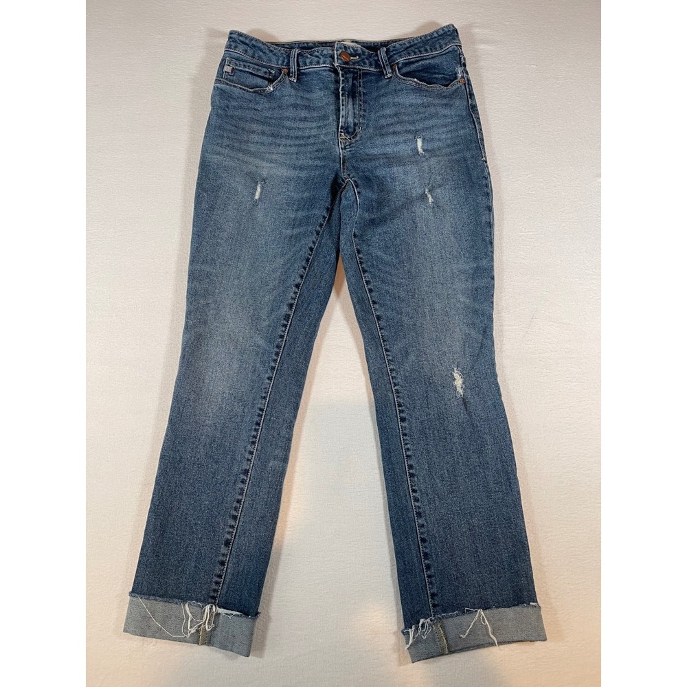 Dear John Womens Straight Leg Distressed Cuffed Jeans Blue Medium Wash 28